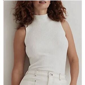 MADEWELL Sweater Tank Women XS Mock Neck Ivory Ribbed Knit Sleeveless NO305